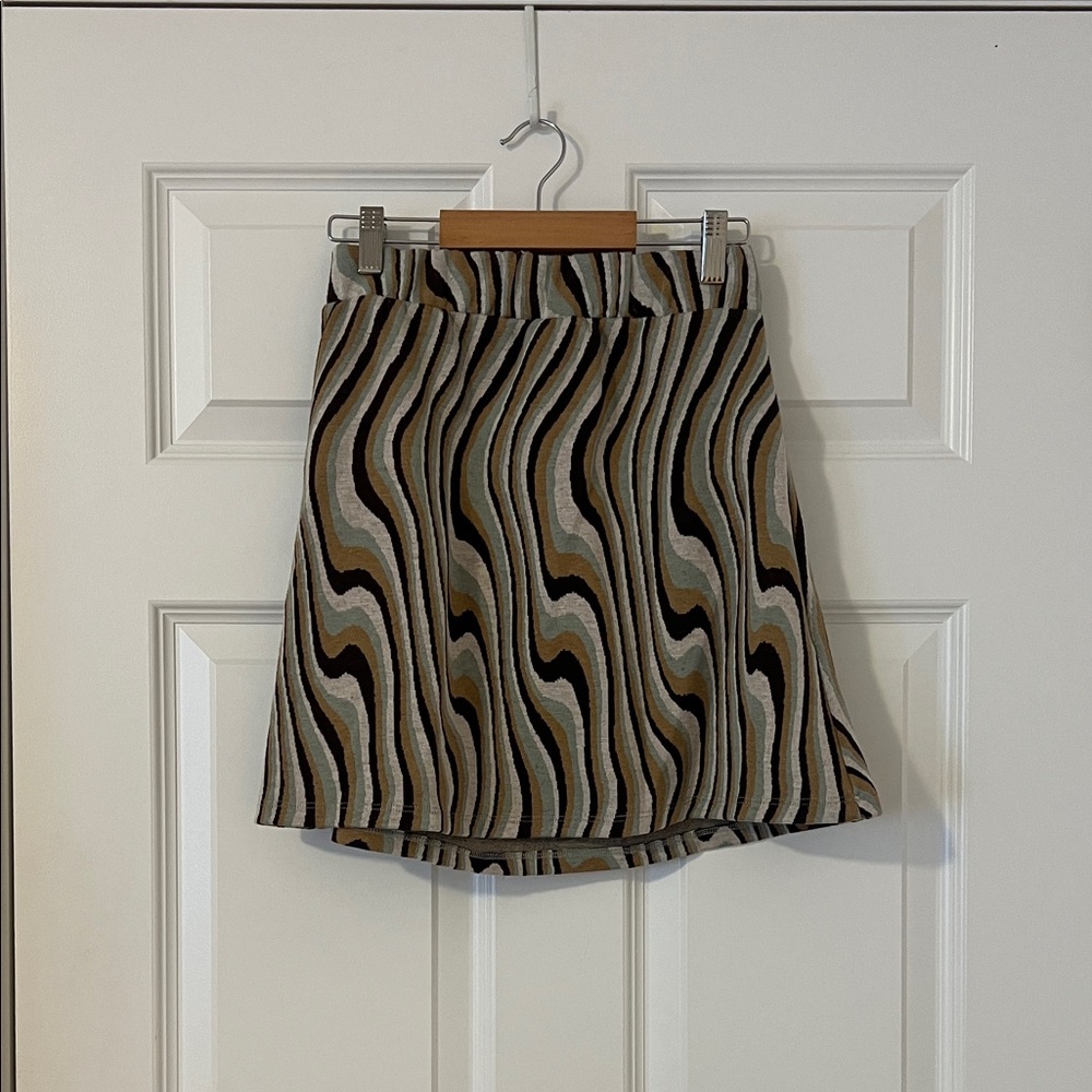 ASOS 70ms Print Mini Skirt - Brown, Teal, and Tan